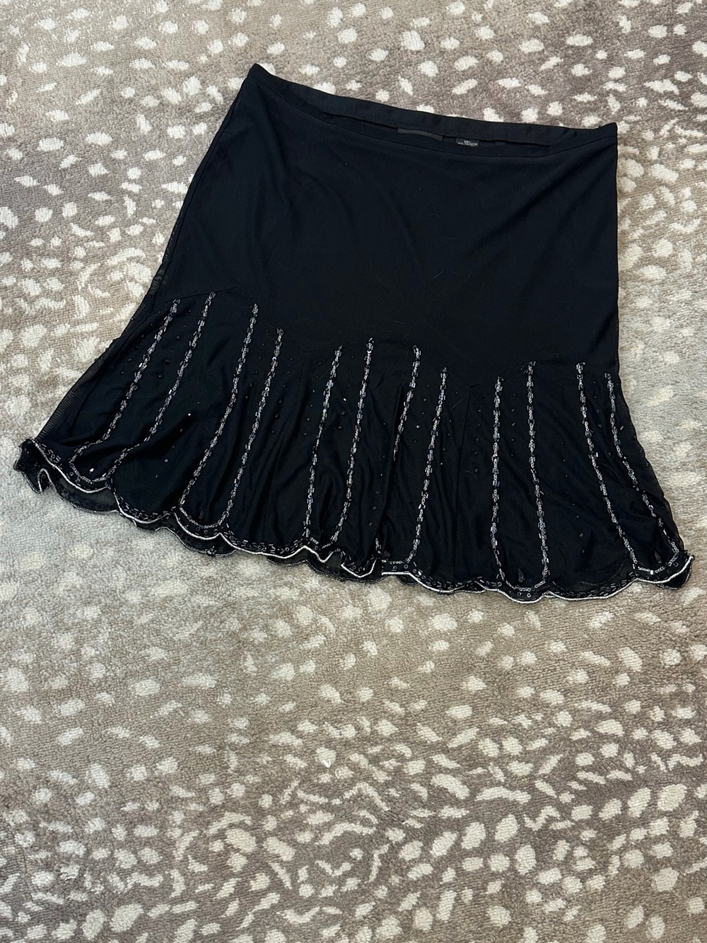 Express Black Circle Skirt with Scalloped Hem